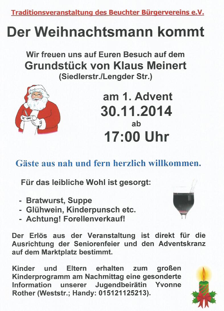 Mal schauen, mit welchen Gefhrt der in Beuchte bestens bekannte und sehr beliebte alte Herr in diesem Jahr zu Besuch kommt?!